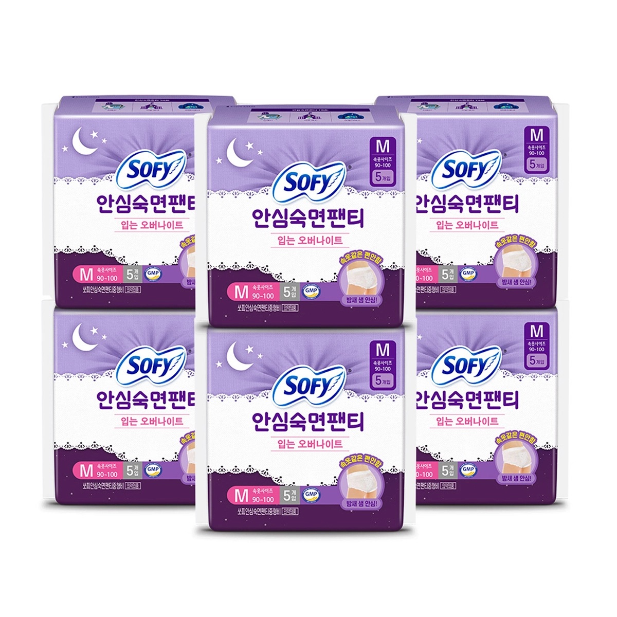 [쏘피] 안심 숙면팬티 입는 오버나이트 생리대 5개 * 6팩 (중형, 대)